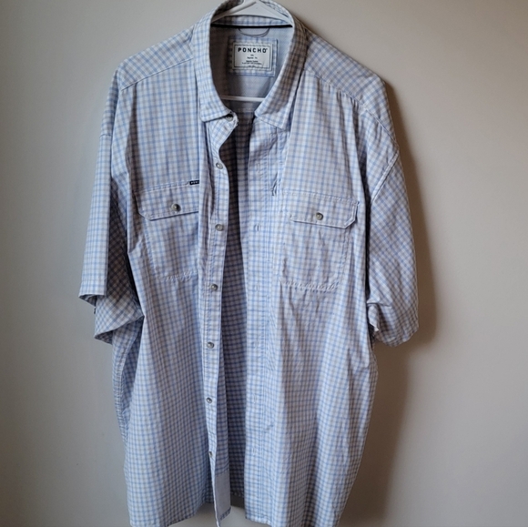 Poncho Blue Checkered Men's Short Sleeve Shirt - Picture 2 of 3